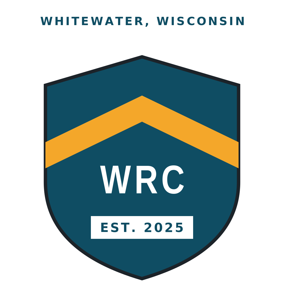 Whitewater Run Club shield logo — USATF-registered, est. 2025, Whitewater, Wisconsin